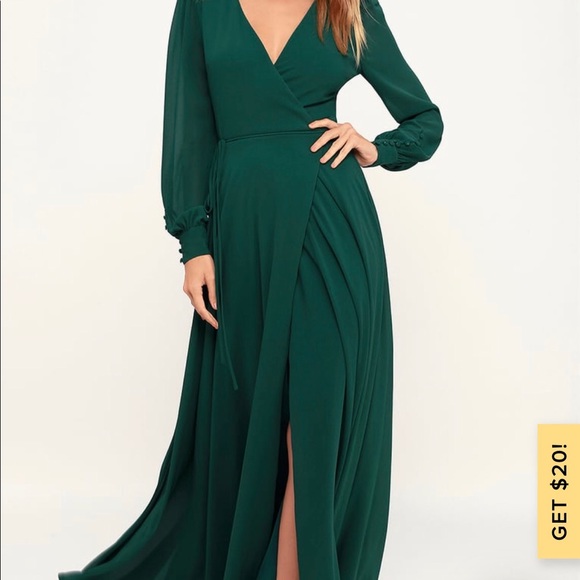 my whole heart emerald green long sleeve wrap dress